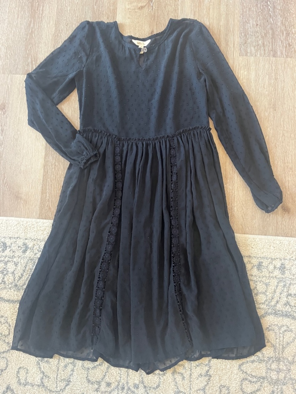 Matilda Jane Black Long-Sleeve Sheer Eyelet Dress